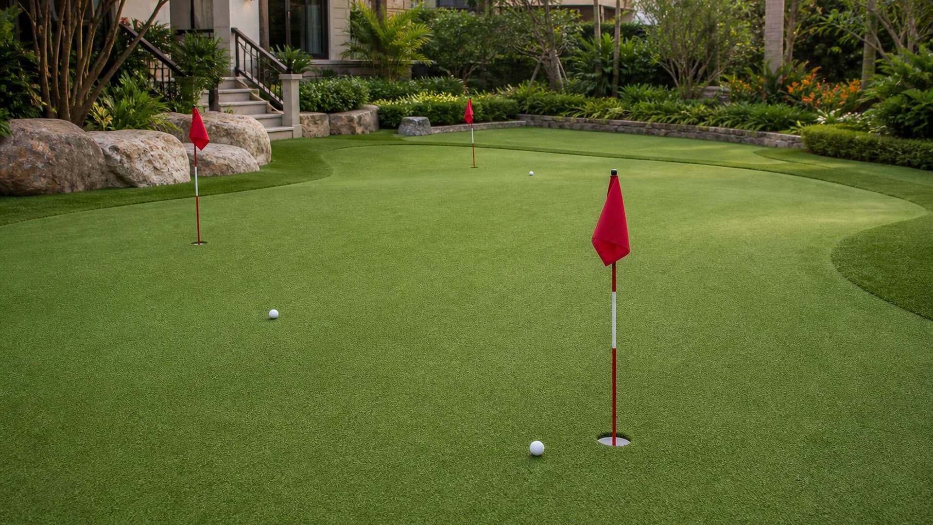 Rooftop villa putting green: a true roll